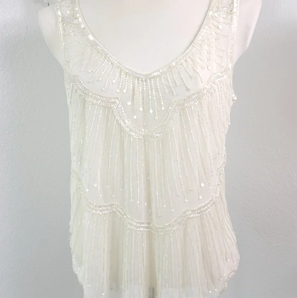 WILLOW & CLAY ANTHROPOLOGIE CREAM OFF WHITE SEQUINED BEADED SLEEVELESS TOP SZ:S - Picture 15 of 15